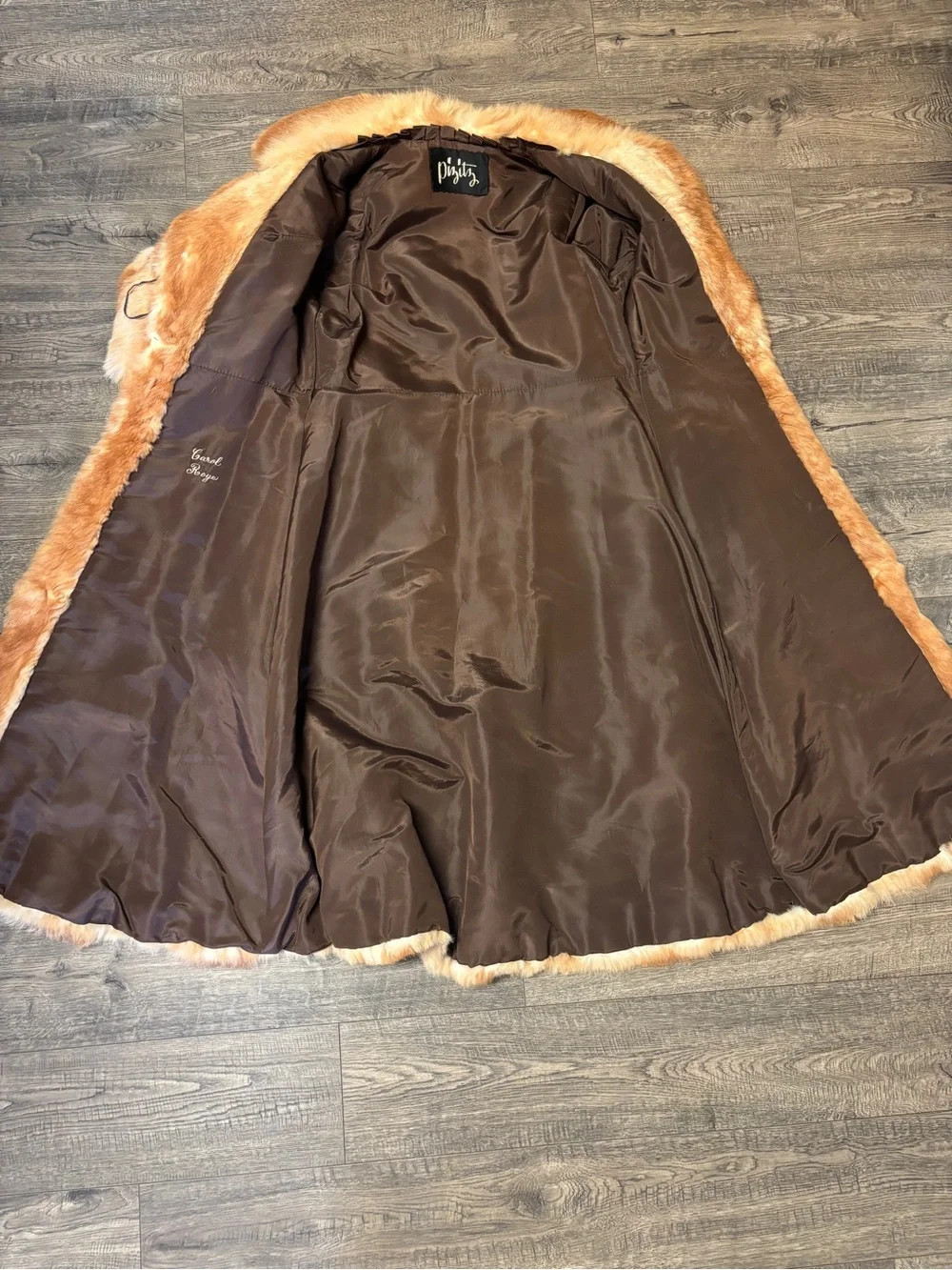 Vtg 70s Pizitz Real Rabbit Fur Caramel Brown Trench Belted Coat Jacket Size XS/S